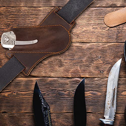 QCWN Leather Knife Sheath,Knife Holster,Pocket Knife Folding EDC Belt Knife Holster,Open Top Knife Belt Leather Sheath for for 5 inch Folding Knife，Case Knife.Gift for Men - Image 5