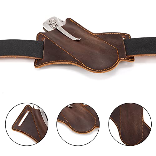 QCWN Leather Knife Sheath,Knife Holster,Pocket Knife Folding EDC Belt Knife Holster,Open Top Knife Belt Leather Sheath for for 5 inch Folding Knife，Case Knife.Gift for Men - Image 4