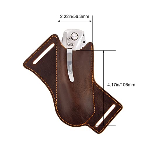 QCWN Leather Knife Sheath,Knife Holster,Pocket Knife Folding EDC Belt Knife Holster,Open Top Knife Belt Leather Sheath for for 5 inch Folding Knife，Case Knife.Gift for Men - Image 3