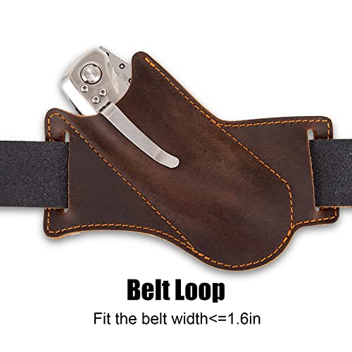 QCWN Leather Knife Sheath,Knife Holster,Pocket Knife Folding EDC Belt Knife Holster,Open Top Knife Belt Leather Sheath for for 5 inch Folding Knife，Case Knife.Gift for Men - Image 2