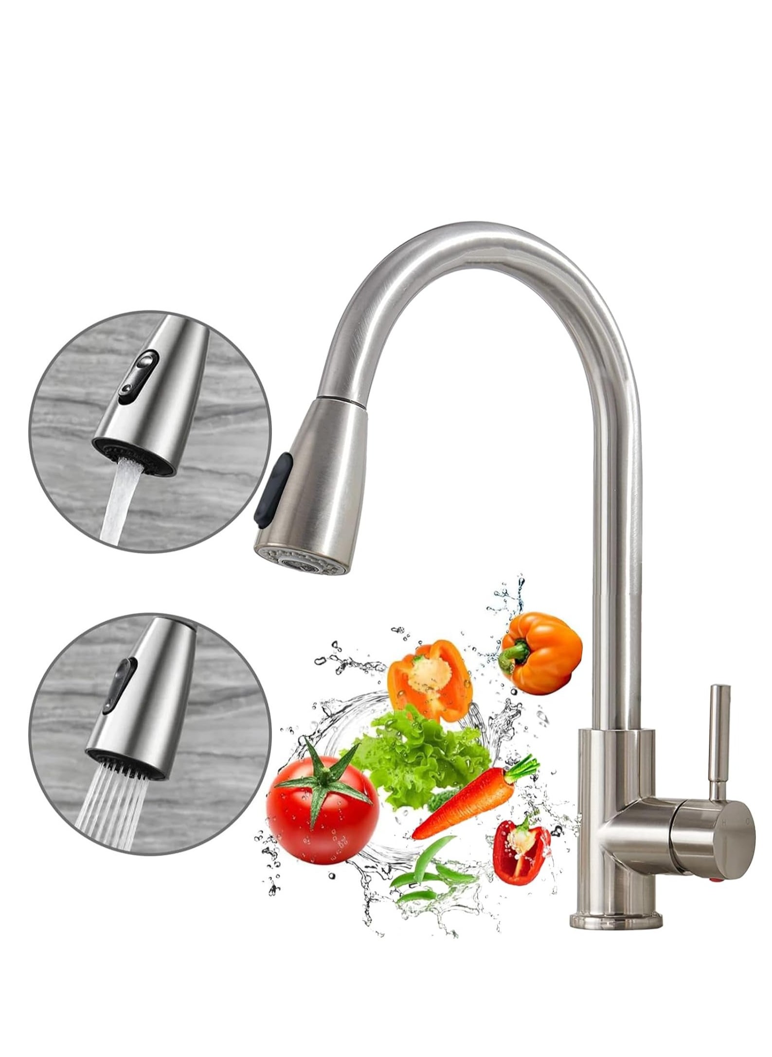 Yoawllty Kitchen Faucet,Kitchen Tap Faucet Mixer with Pull Down Sprayer, Hot and Cold Kitchen Sink Mixer with 2 Modes, Stainless Steel Modern Single Handle... 