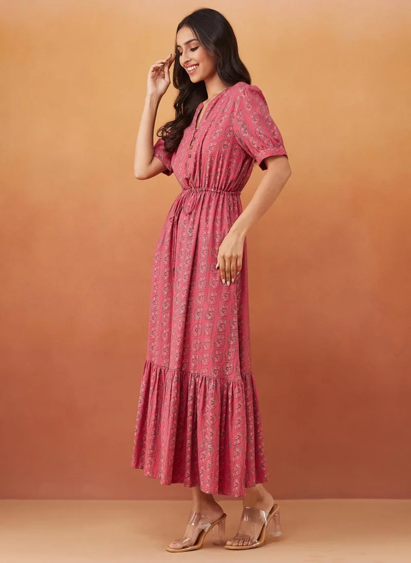 Fabindia Pink Cotton Hand Block Printed Maxi