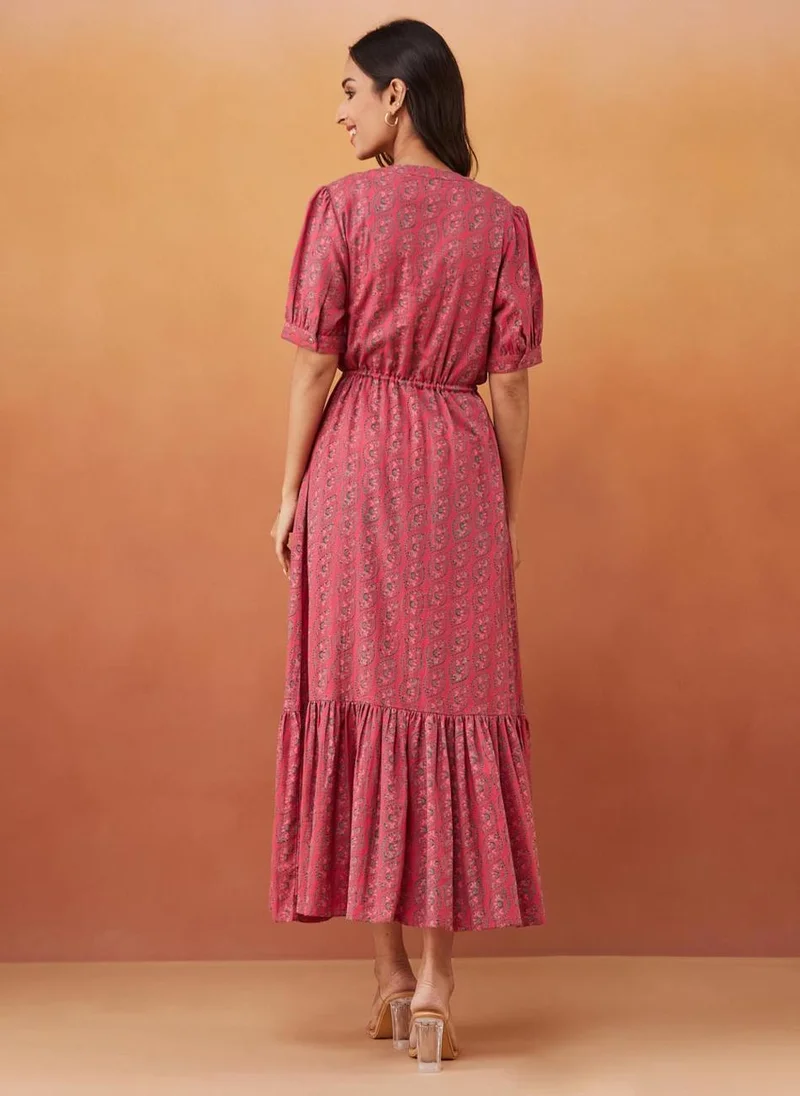 Fabindia Pink Cotton Hand Block Printed Maxi