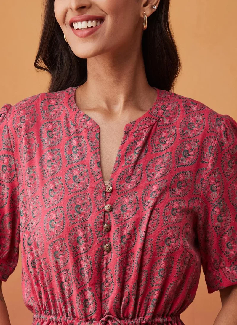 Fabindia Pink Cotton Hand Block Printed Maxi