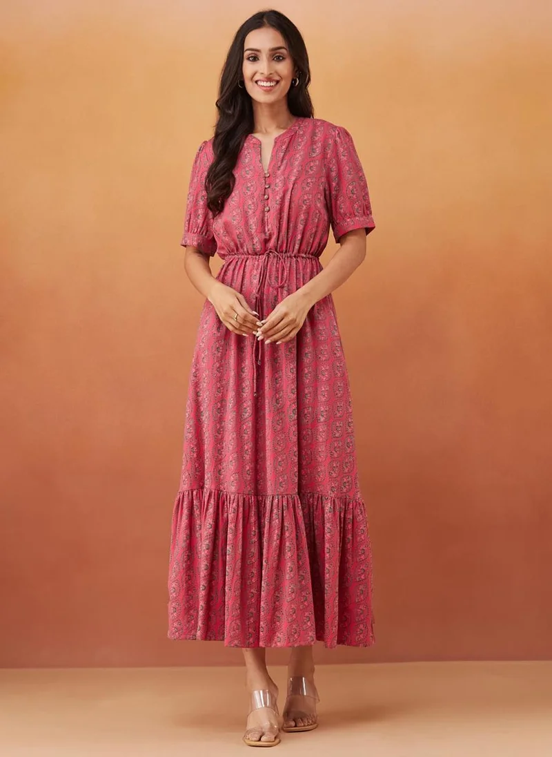 Fabindia Pink Cotton Hand Block Printed Maxi