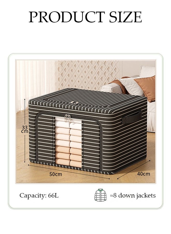 DUNISO - 2 Pack Foldable Large Storage Bags with Oxford Fabric Storage Boxes, 66L Blanket Organization with Metal Supports, Stackable Closet Storage Box, Storage Bins for Clothing, Blanket, Comforters, Bedding, Quilt - Image 1