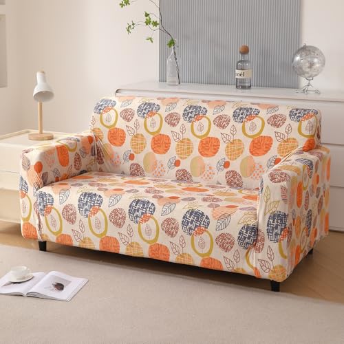 HOKIPO Premium Printed Velvet Sofa Cover 2 Seater Fully Covered, Coral Autumn Leaves (AR-5796-D1) - Image 1
