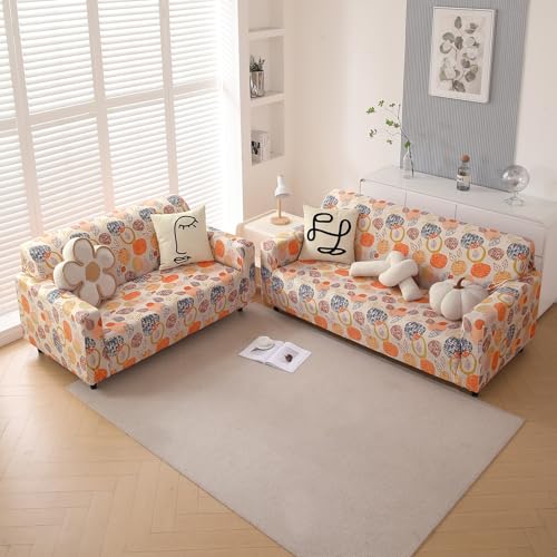 HOKIPO Premium Printed Velvet Sofa Cover 2 Seater Fully Covered, Coral Autumn Leaves (AR-5796-D1) - Image 3