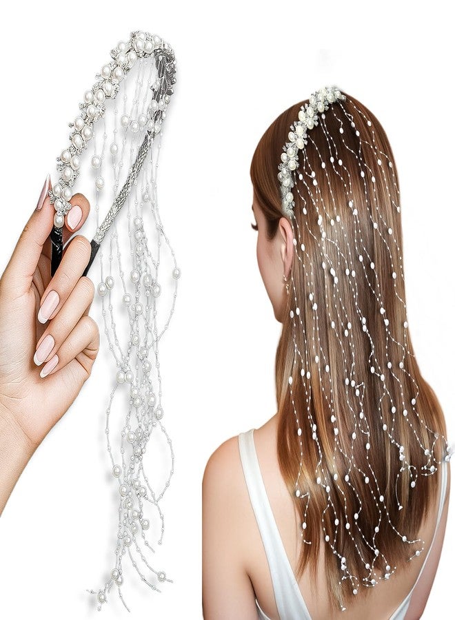 LYKAA Stylish Pearl Hairbands For Women & Girls Rhinestone HeadBands Perfect For Wedding And Party Hair Accessories Bridal Headpiece Set of 1 Hair Bands - Image 1