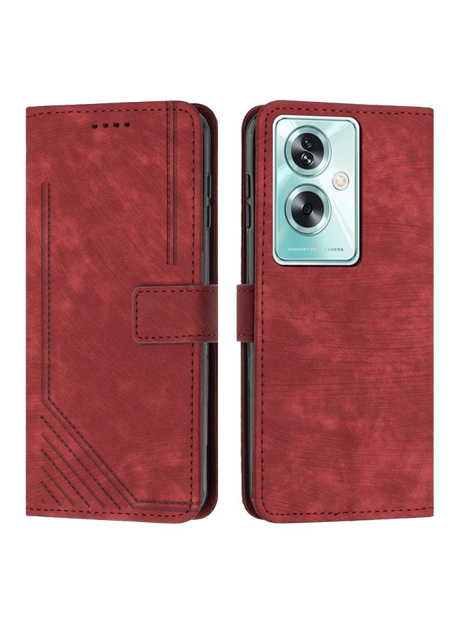 جرين تايجر لـ OPPO A79 5G حافظة هاتف جلدية بنمط شريطي مع حبل (أحمر)