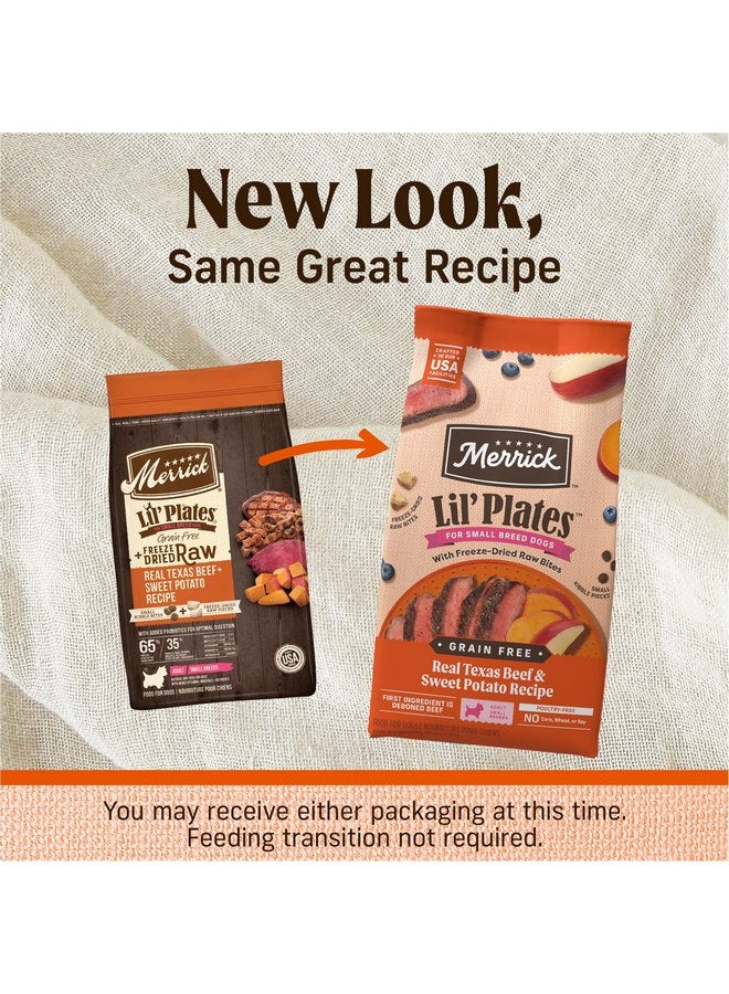 ميريك طعام جاف للكلاب الصغيرة خالٍ من الحبوب من Merrick Lil' Plates، مصنوع من لحم البقر من تكساس والبطاطا الحلوة مع قطع نيئة - كيس 10.0 رطل - Image 2