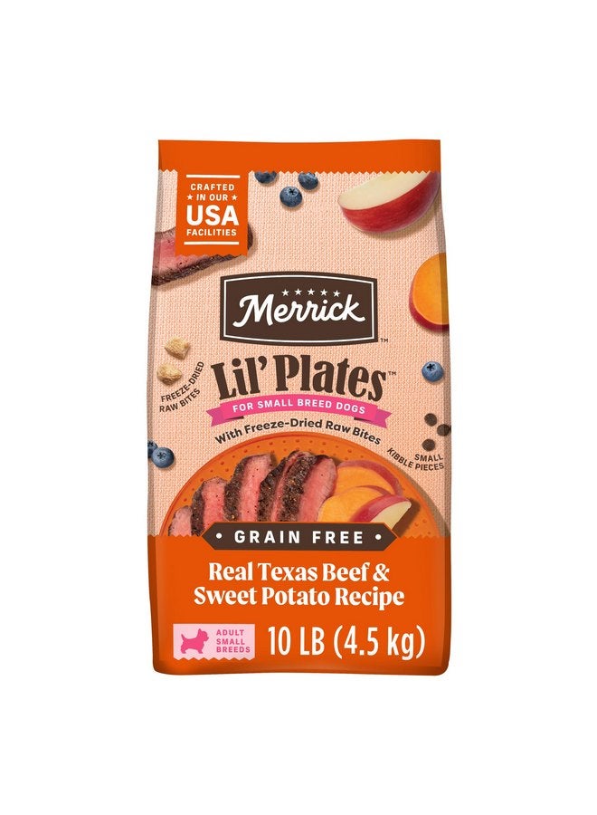 ميريك طعام جاف للكلاب الصغيرة خالٍ من الحبوب من Merrick Lil' Plates، مصنوع من لحم البقر من تكساس والبطاطا الحلوة مع قطع نيئة - كيس 10.0 رطل - Image 1