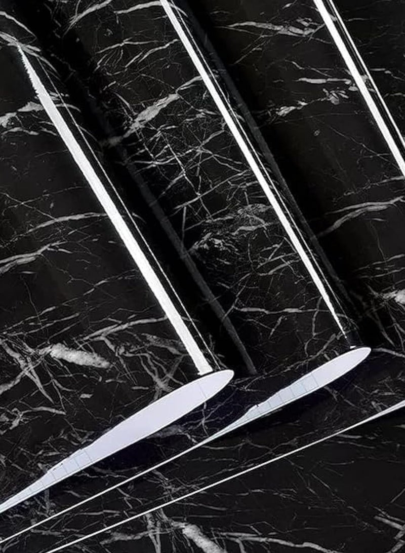 Bamboo Decor | Self Adhesive Wallpaper Peel & Stick Extra Thickened  Water-resistant Moist-proof Wall Decoration for Living room -Kitchen -Bedroom -Bathroom-office (Black Marble, 60 x 400 CM) - Image 1