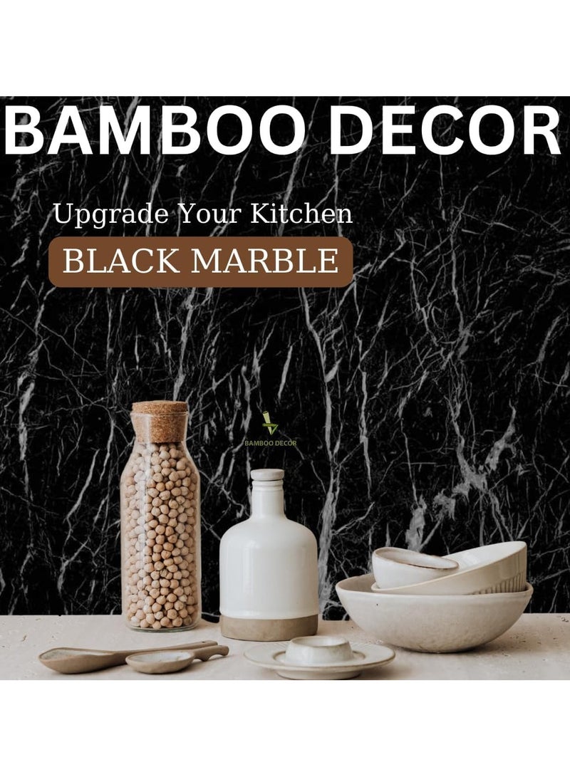 Bamboo Decor | Self Adhesive Wallpaper Peel & Stick Extra Thickened  Water-resistant Moist-proof Wall Decoration for Living room -Kitchen -Bedroom -Bathroom-office (Black Marble, 60 x 400 CM) - Image 4