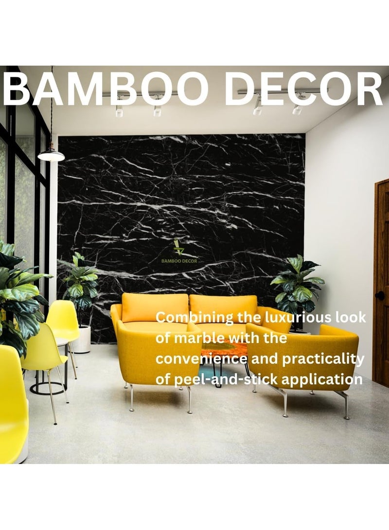 Bamboo Decor | Self Adhesive Wallpaper Peel & Stick Extra Thickened  Water-resistant Moist-proof Wall Decoration for Living room -Kitchen -Bedroom -Bathroom-office (Black Marble, 60 x 400 CM) - Image 5
