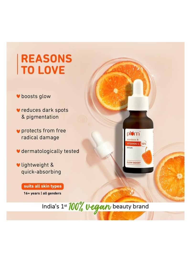 15% Vitamin C Face Serum For Glowing Skin | Non Irritating Formula | For Dull Skin | With Mandarin | Beginner Friendly, For All Skin Types | Men & Women l 100% Vegan | 20 ml