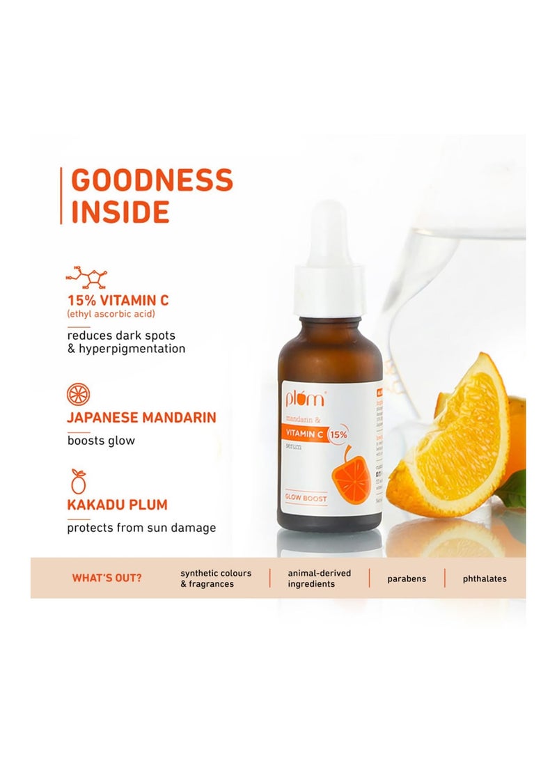15% Vitamin C Face Serum For Glowing Skin | Non Irritating Formula | For Dull Skin | With Mandarin | Beginner Friendly, For All Skin Types | Men & Women l 100% Vegan | 20 ml