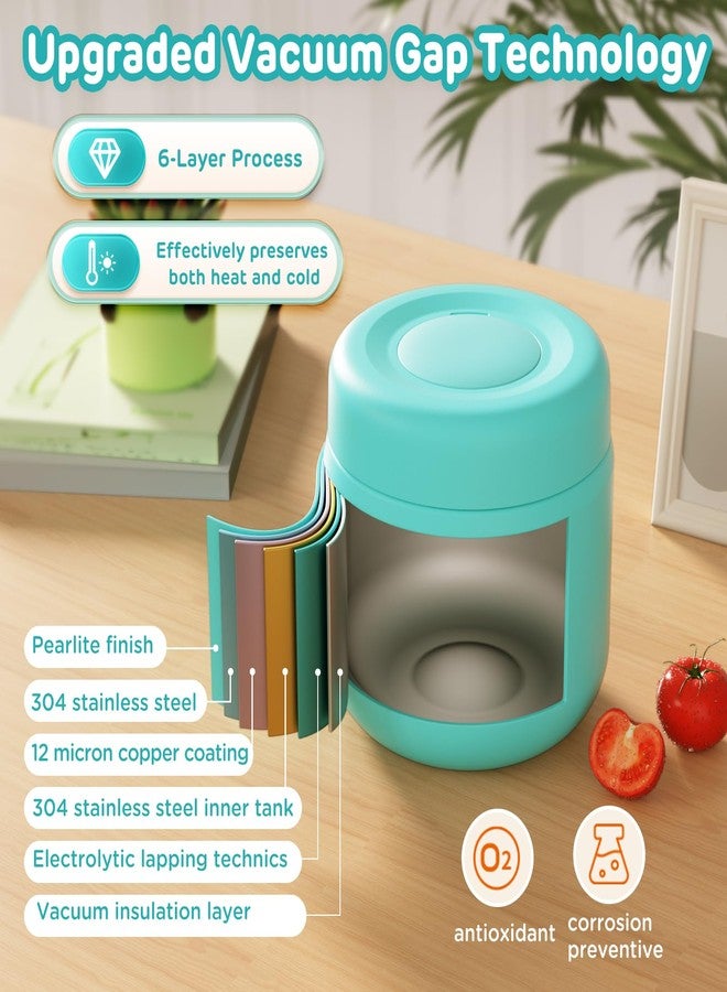 JSCARES 12oz Kids Insulated-Food-Jars for Hot-Food, Wide Mouth Soup Thermo Food Jar Insulated Thermal Lunch Container Termo para Comida Caliente Vacuum Thermoses for Keeping Food Warm - Light Blue - Image 2