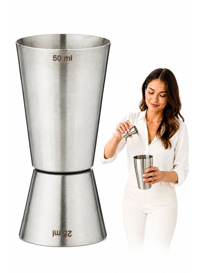 Stainless Steel Double-Sided Cocktail Jigger – Professional Bar Measuring Cup, Dual Shot Measure for Cocktails, Spirits, Whiskey, Vodka & Mixology (25/50 ML) - Image 1