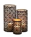 Deco 79 Metal Geometric Pillar Candle Lantern, Set of 3 12", 10", 6"H, Dark Brown - Image 2