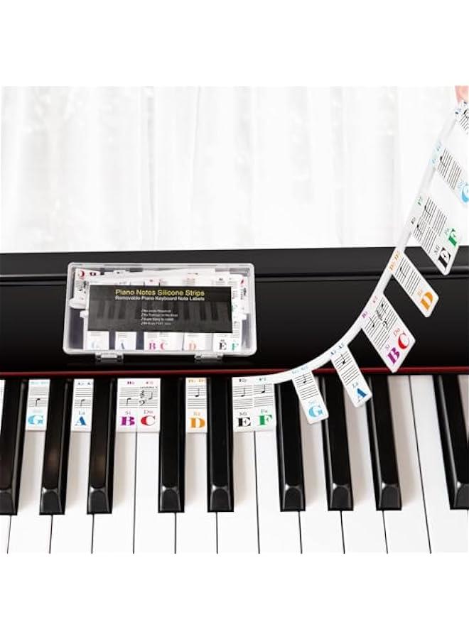 MOXO Removable Piano Notes Guide for Beginner, No Need Stickers, Silic Piano Keyboard Note Labels for Learning, Piano Accessories for 88 Key FullSize, With Box, Rainbow Color - Image 1