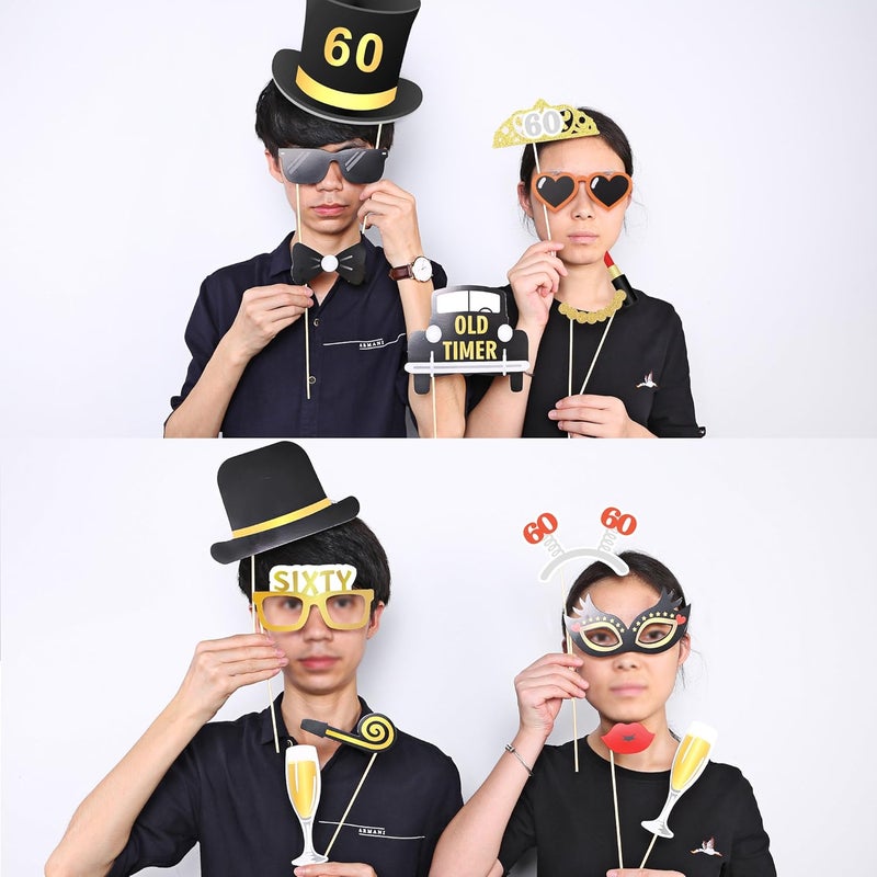 Konsait 60th Birthday Party Photo Booth Props 51Count for Her Him 60th Birthday Gold and Black Decorations Konsait Big 60 Birthday Party Supplies for Men and Women - Image 3