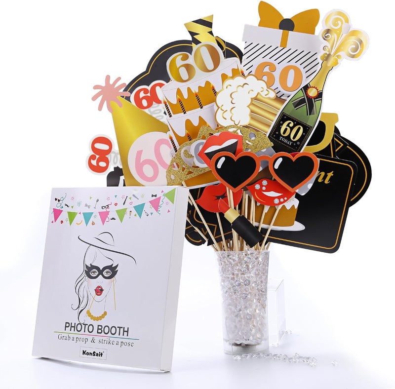 Konsait 60th Birthday Party Photo Booth Props 51Count for Her Him 60th Birthday Gold and Black Decorations Konsait Big 60 Birthday Party Supplies for Men and Women - Image 5
