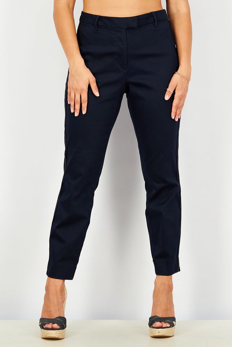 Tchibo Women Regular Fit Plain Straight Leg Pants, Navy  - Image 1