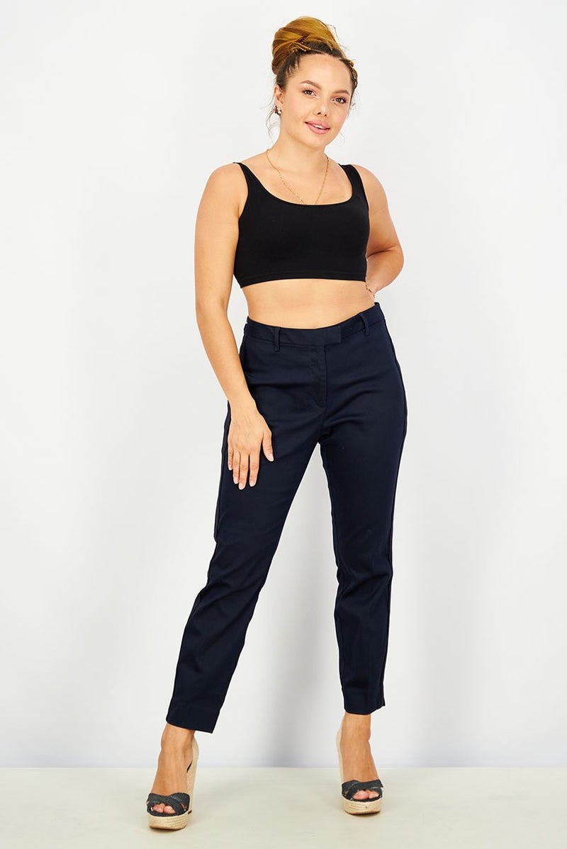 Tchibo Women Regular Fit Plain Straight Leg Pants, Navy  - Image 3
