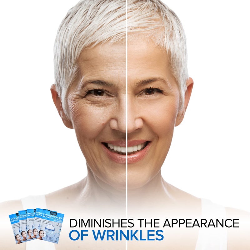 Azure Cosmetics Hyaluronic Acid & Retinol Face Mask - Dermatologist Tested - Rejuvenating & Hydrating Sheet Mask - Reduce Fine Lines & Wrinkles, Smooths & Repairs - Korean Skin Care - Pack of 5 - Image 2