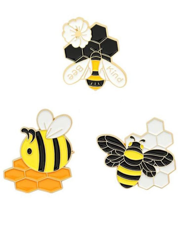 SYOSI Bee Gather Honey Brooch, 3 Pcs Custom Honey Honeycomb Cartoon Brooches, for Backpack Jewelry Friends Cute Gift - Image 1