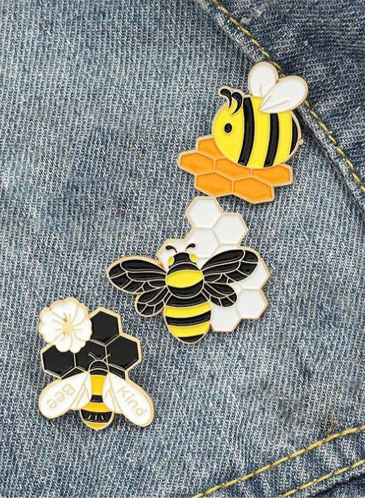 SYOSI Bee Gather Honey Brooch, 3 Pcs Custom Honey Honeycomb Cartoon Brooches, for Backpack Jewelry Friends Cute Gift - Image 2