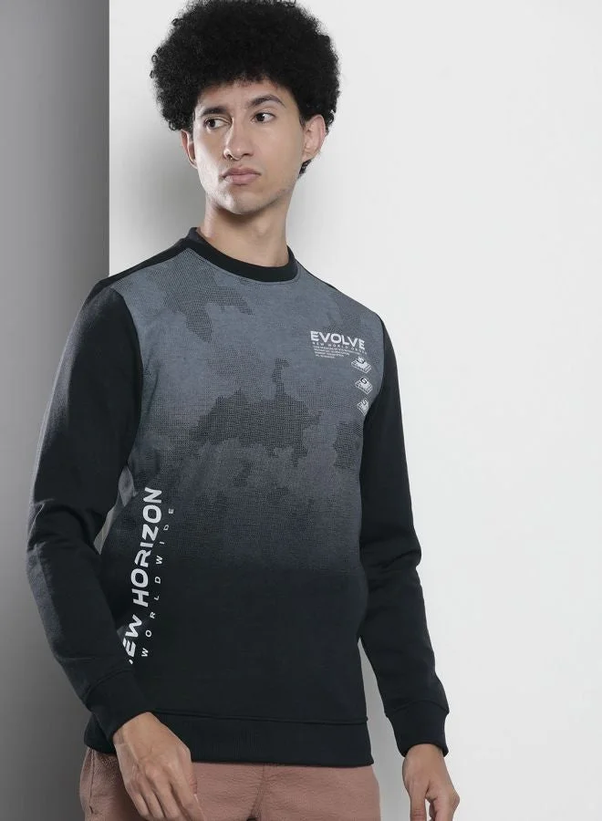 The Indian Garage Co Men Regular Fit Printed Crew Neck Full Sleeves Sweatshirt