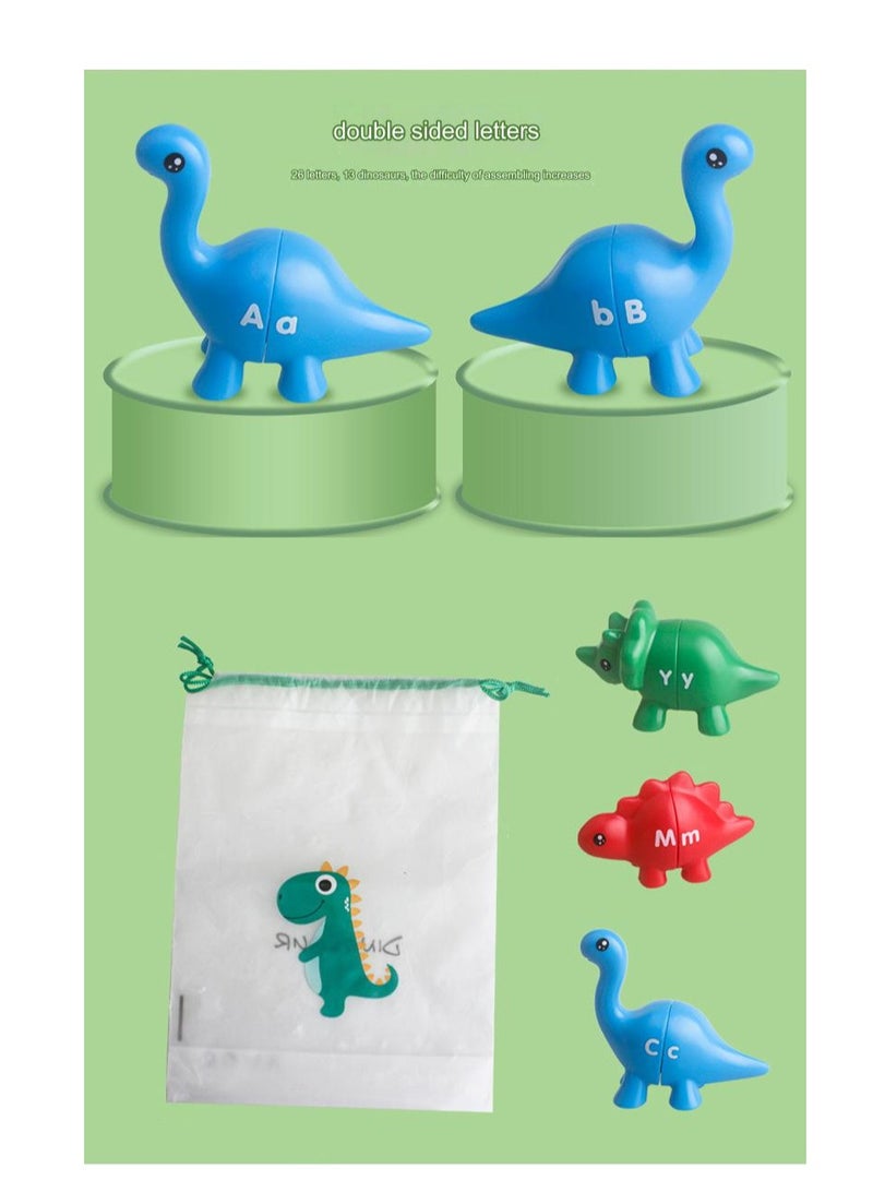 لعبة مطابقة الحروف الأبجدية ذات الوجهين، 14 قطعة من لعبة مطابقة الحروف الأبجدية على شكل ديناصور مع أحرف كبيرة وصغيرة، ألعاب تعليمية لمرحلة ما قبل المدرسة من مونتيسوري للأطفال الصغار من الأولاد والبنات - Image 5