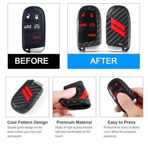 REMOCH for Dodge Key Fob Cover with Keychain for Dodge Charger Challenger Dart Durango Journey Replacement Remote Control 3 4 5 Buttons Key Fob Shell (Carbon Red, 1 PC) - Image 2