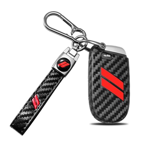 REMOCH for Dodge Key Fob Cover with Keychain for Dodge Charger Challenger Dart Durango Journey Replacement Remote Control 3 4 5 Buttons Key Fob Shell (Carbon Red, 1 PC) - Image 1