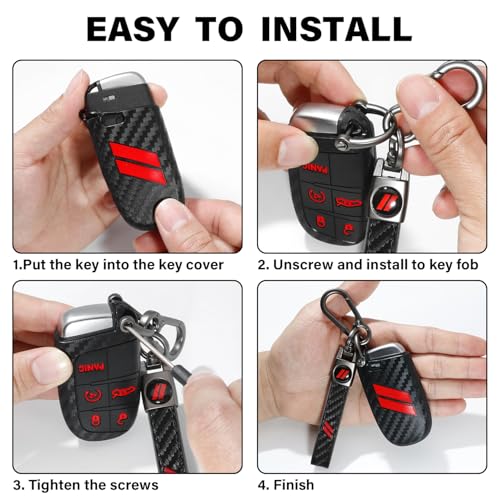 REMOCH for Dodge Key Fob Cover with Keychain for Dodge Charger Challenger Dart Durango Journey Replacement Remote Control 3 4 5 Buttons Key Fob Shell (Carbon Red, 1 PC) - Image 5