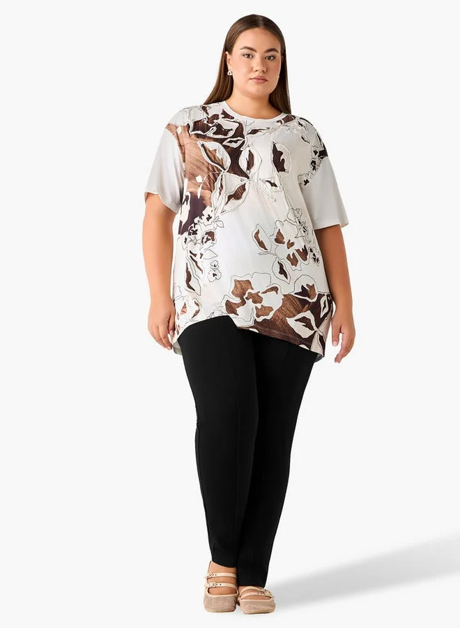  أولا بوبكن Ulla Popken Relaxed Fit T-shirt with Applique Accent