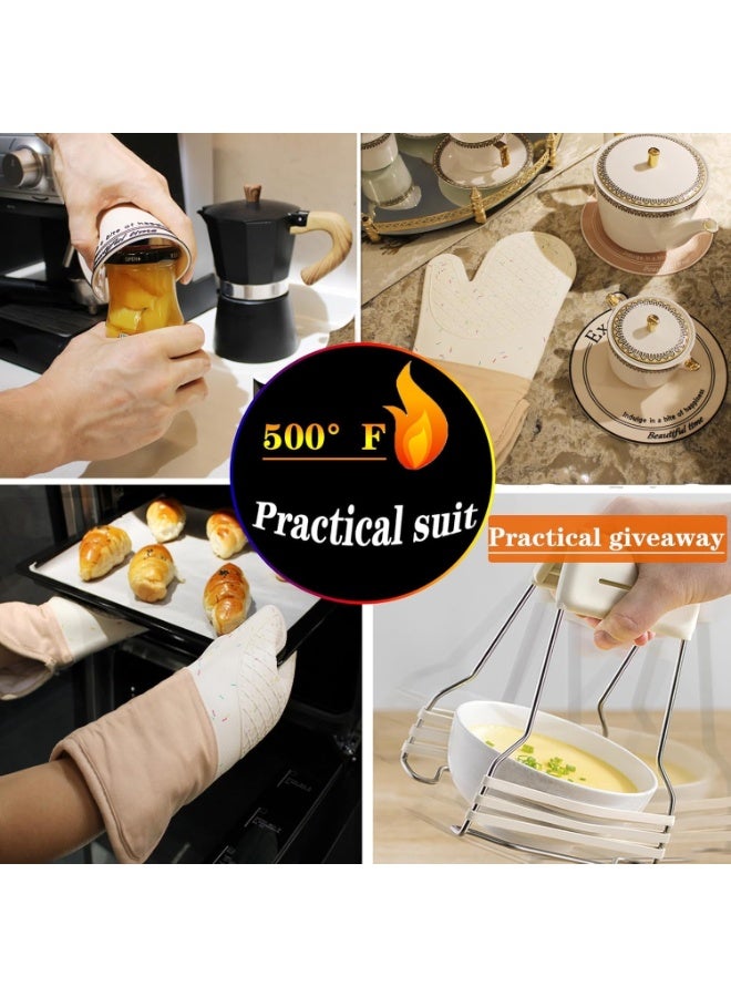 2 حزمة من قفازات الفرن طويلة جدا ومجموعات رفوف، وقفازات السيليكون المقاومة للحرارة الفرن، مجموعة قفازات الفرن، مع بطانة ناعمة، قبضة جيدة، المطبخ الخبز مع وسادة حرارية للطهي - Image 5