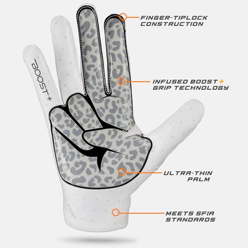 Grip Boost Football Gloves - Peace Stealth 6.0 Boost Plus Sticky Technology - Adult and Youth Football Gloves for Wide Receiver - Men's and Boys Sizes (White/Black, Medium) - Image 4