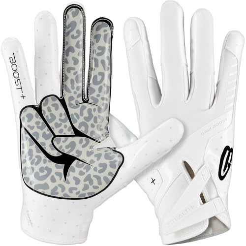 Grip Boost Football Gloves - Peace Stealth 6.0 Boost Plus Sticky Technology - Adult and Youth Football Gloves for Wide Receiver - Men's and Boys Sizes (White/Black, Medium) - Image 1