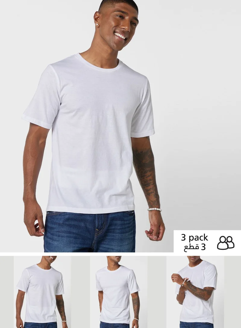 JACK & JONES 3 Pack Essential Crew Neck T-Shirt