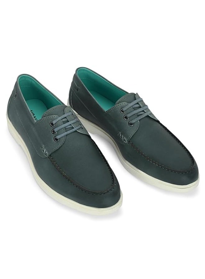 Noak Mens Leather Wanderers Boat Shoe | Organic Cactus Leather Accents | Comfortable, Flexible & Breathable | Dark Grey | 6 UK - Image 1