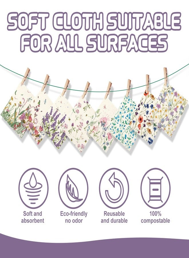 Vesici 8 Pieces Wildflowers Swedish Kitchen Dishcloths Butterflies and Flowers Towels Set Absorbent Dish Cleaning Cloths Reusable Sponge Quick Drying Dishcloths for Home Kitchen Cleaning - Image 3
