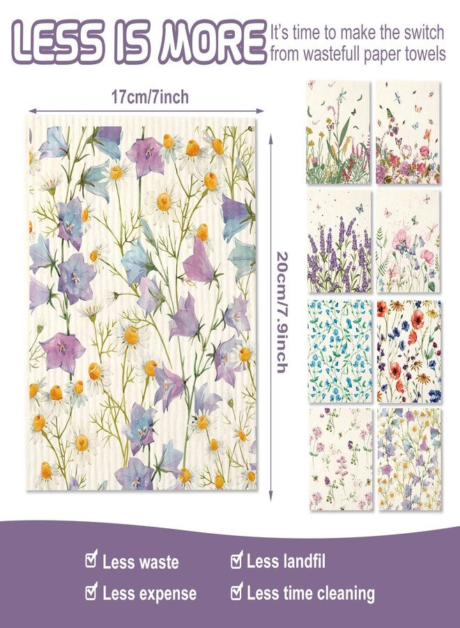 Vesici 8 Pieces Wildflowers Swedish Kitchen Dishcloths Butterflies and Flowers Towels Set Absorbent Dish Cleaning Cloths Reusable Sponge Quick Drying Dishcloths for Home Kitchen Cleaning - Image 2
