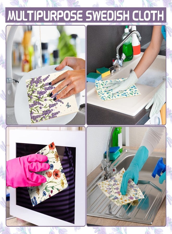 Vesici 8 Pieces Wildflowers Swedish Kitchen Dishcloths Butterflies and Flowers Towels Set Absorbent Dish Cleaning Cloths Reusable Sponge Quick Drying Dishcloths for Home Kitchen Cleaning - Image 5