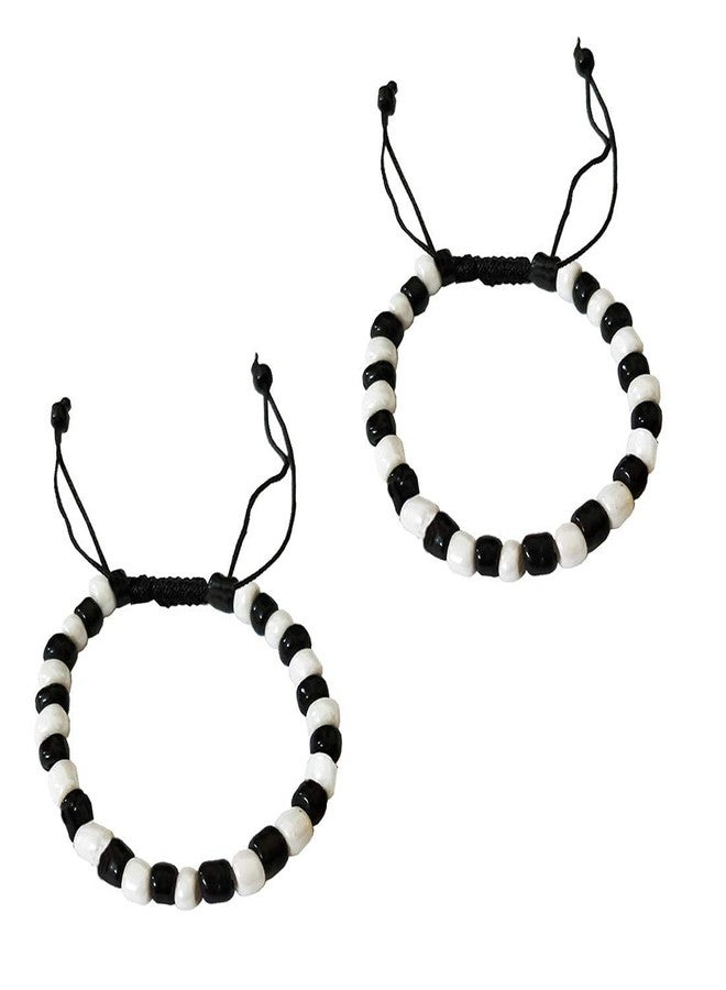 متجر PMK الإلكتروني، سوار خرز للحماية من العين الشريرة باللونين الأسود والأبيض، قابل للتعديل، مناسب للأطفال حديثي الولادة (من 0 إلى 0.9 شهر)، زوجان