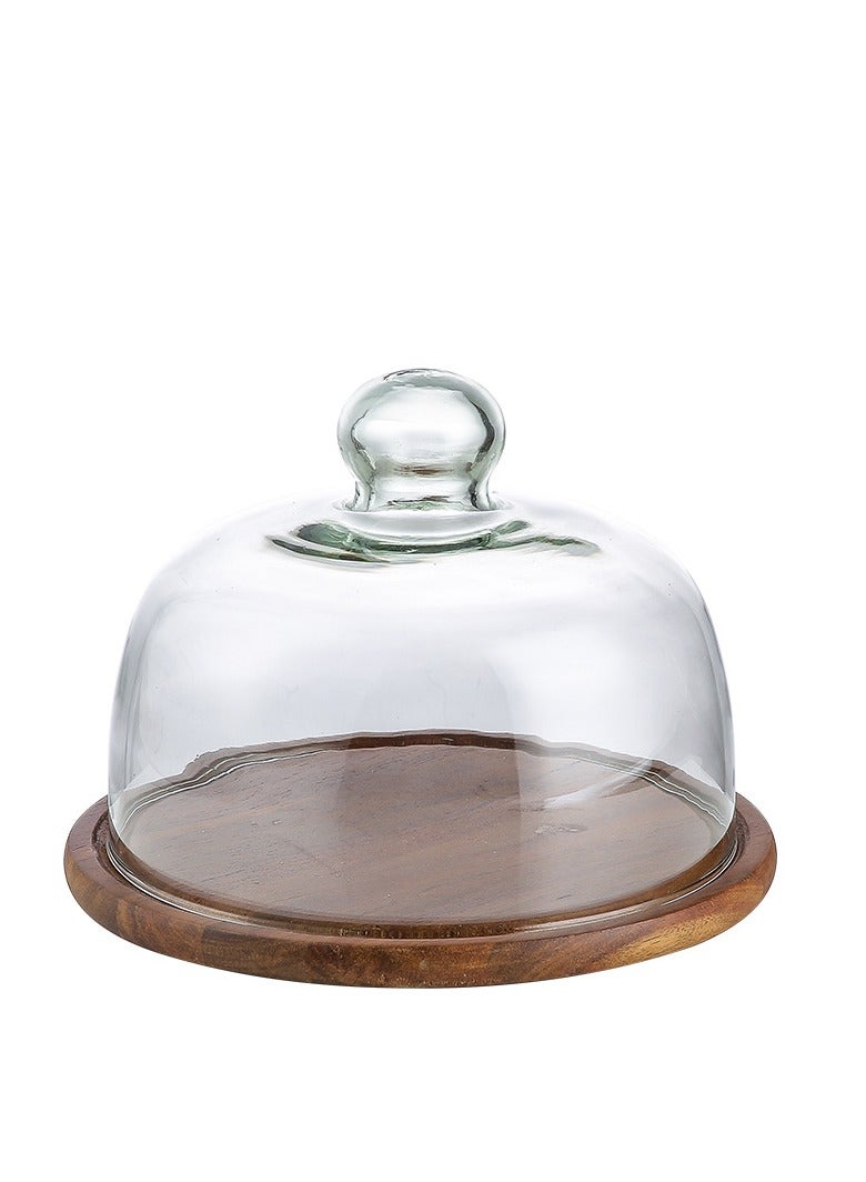 Lurch Simple Transparent Glass Pastry Fruit Display Plate, Wooden Tray - Image 1