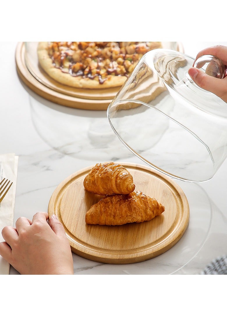 Lurch Simple Transparent Glass Pastry Fruit Display Plate, Wooden Tray - Image 3