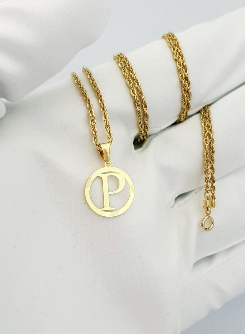 18K Pure Gold Letter P Design Necklace